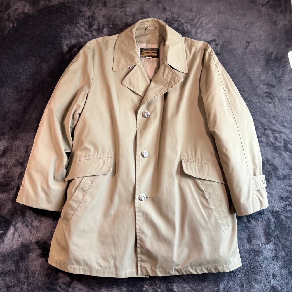 Vintage Eddie Bauer Mens Goose Down Parka Trench Coat 42 Tan Heritage Minimalist